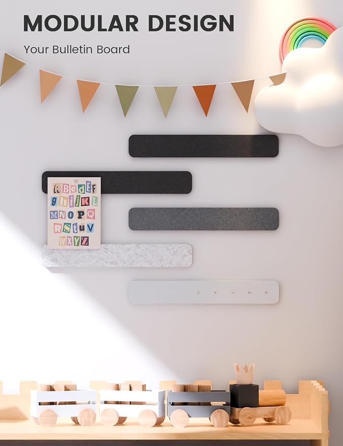 Fluxynara 13" x 2" Felt Wall Panels, Concrete Echo | 5-Pack Cork Board Alternative with 35 Push Pins, Adhesive Mounting for Bedroom Door or Home Office - Image 5
