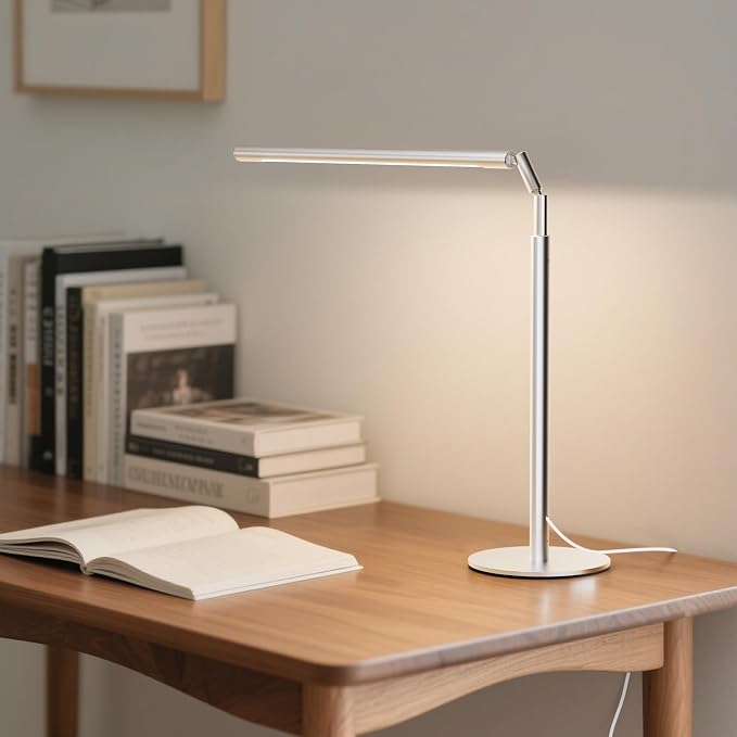 Metal Desk Lamp for Home Office - 16'' Foldable LED Desk Light for Reading, 4 Color Temps, 15W 1200Lm Dimmable Table Lamp with Flexible Arm, Task Lamp for College Dorm Study Painting, Silver - Image 8