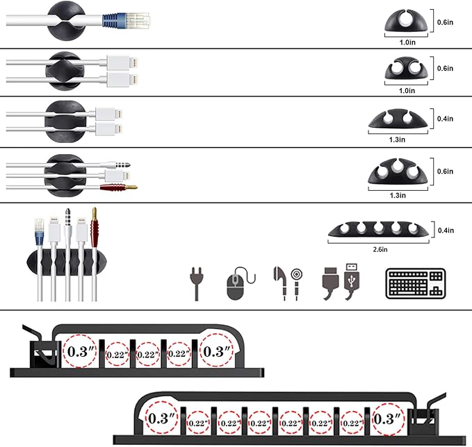 N NOROCME 192 PCS Cable Management Kit 4 Wire Organizer Sleeve | 11 Cable Holder,35Cord Clips 10+2 Roll Cable Organizer Straps,100 Fastening Cable Ties,for Computer TV Under Desk - Image 4