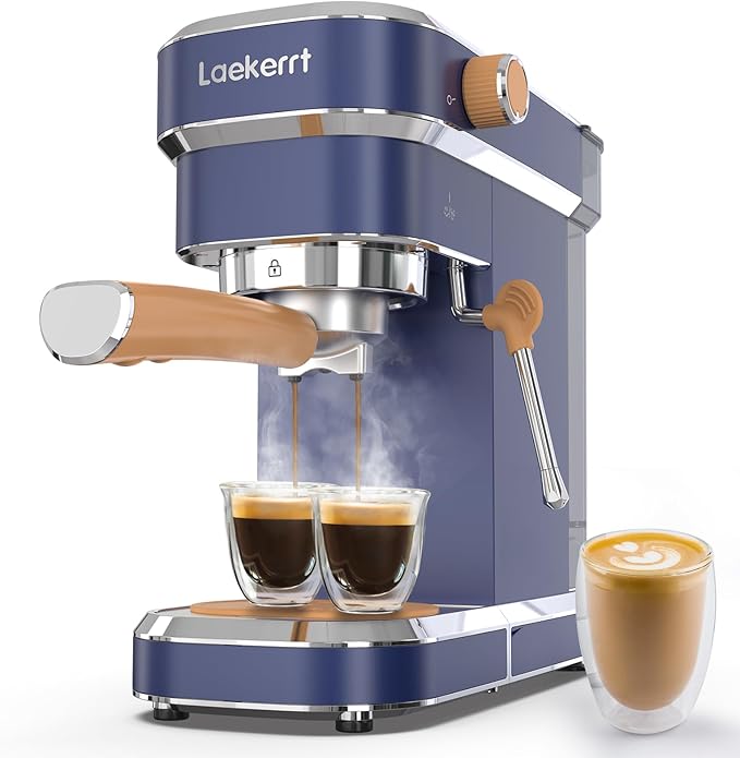 Laekerrt 20 Bar Espresso Maker CMEP01 with Milk Frother Steamer, Home Expresso Coffee Machine for Cappuccino and Latte (Navy Blue, Stainless Steel) Gift for Coffee Lovers, Father by laekerrt