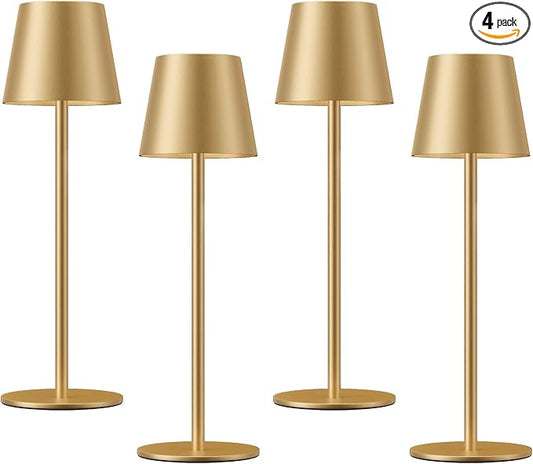 Kakanuo Cordless Table Lamp Rechargeable Gold - 4 Pack Battery Operated Lamp for Dining Table, 3 Color Stepless Dimming Wireless Lamp for Counter, Outdoor Patio, Touch Control by KakanuoLightings