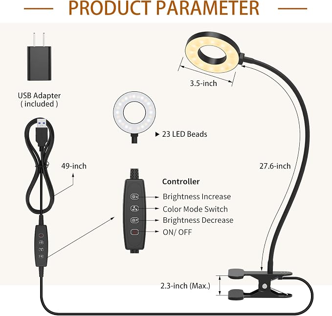 iZELL Desk Lamp, LED Reading Light with Clamp, 3 Color Modes & 10 Brightness Flexible Arm Book Light for Kids Reading Book in Bed at Night Clip on Table, Computer, Zoom Meetings - 27.6‘’ Black - Image 6