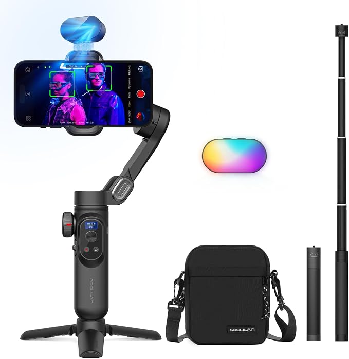 AOCHUAN 3-Axis Gimbal Stabilizer for Smartphone Smart AI XPro Black & B10 Storage Bag & E10 Extension Rod & P03 RGB Magnetic Fill Light by AOCHUAN