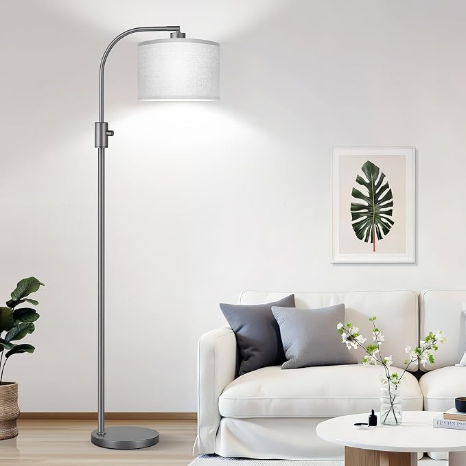 Nintiue Upgraded Modern Arc Dimmable Tall Standing Floor Lamp with Gray Shade, 1200 Lumens LED Bulb Included, for Living & Reading Room, Bedroom, Office & Nursery, Gray - Image 6