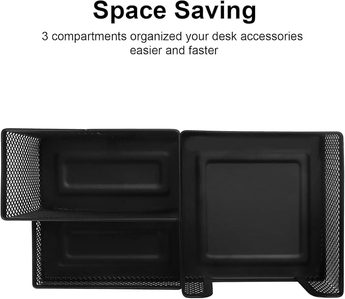 Comix 2 Packs Mesh Pen Holder, Desk Organizer for Home Office, Black | 3 Compartment Pencil Holder, Sticky Notes Holder, Pen Organizer Office Supplies - Image 6