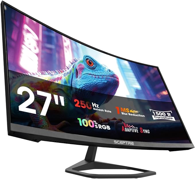 New! Sceptre 27-inch Curved Gaming Monitor 1080p 1500R up to 250Hz DisplayPort x2 HDMI x2 100% sRGB 1ms Build-in Speakers, Machine Black 2027 (C275B-FW250G Series) by SceptreInc
