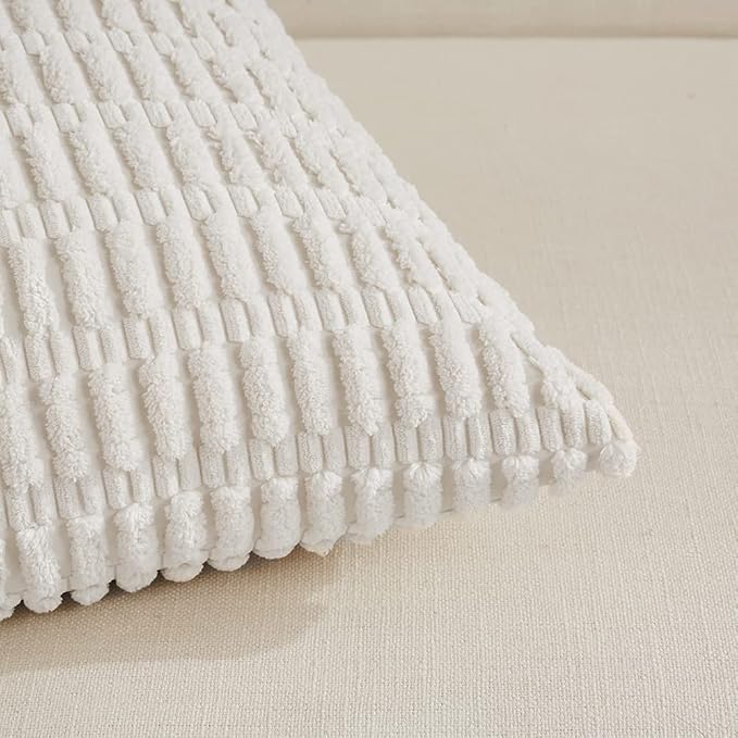 Fancy Homi 4 Packs Decorative Throw Pillow Covers for Living Room Couch Bed, Modern Farmhouse Boho Home Décor Accent Cushion Case, 14" x 14", White - Image 4
