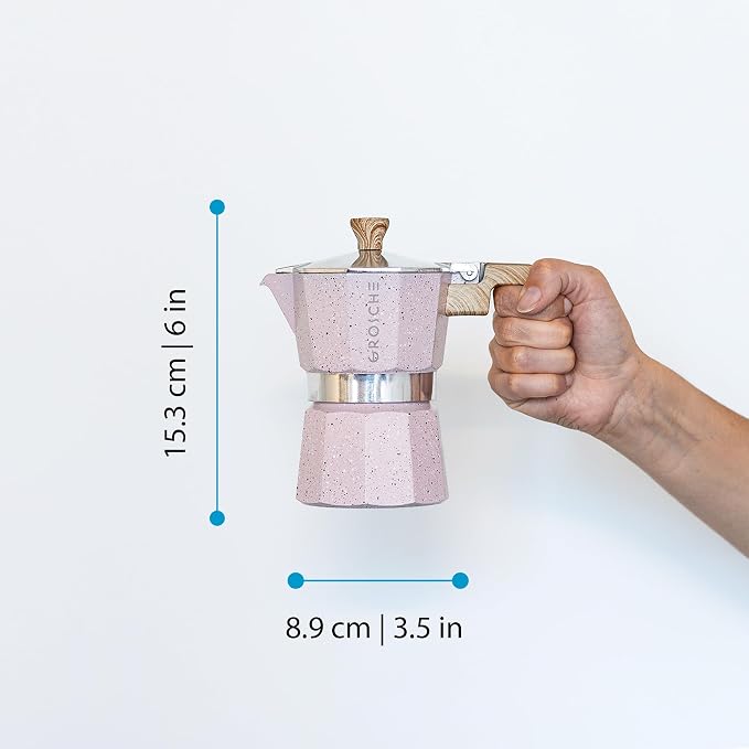 GROSCHE Milano Moka pot, Stovetop Espresso maker, Greca Coffee Maker, Stovetop coffee maker and espresso maker percolator (Pink, 3 cup) | Cuban Coffee Maker And Italian Moka Pot For Stovetop Espresso; For Gas, Electric, And Propane Stoves With A Soft-T... - Image 5