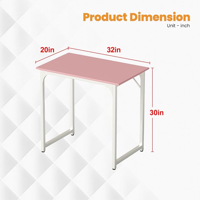PayLessHere | 32 Inch Computer Desk | Pink | Office Desk with Metal Frame, Adjustable Feet | Water-Resistant, Scratchproof Surface | Sturdy Writing Table for Home Office or Study | Pack of 1 - Image 3