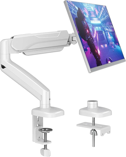 MOUNTUP Single Monitor Desk Mount Holds Screen up to 32 inch, Height Adjustable Monitor Arm, Full Motion Computer Monitors Stand with Clamp/Grommet Base, VESA Mounts Fit 4.4-17.6lbs Computer, White by MOUNTUP
