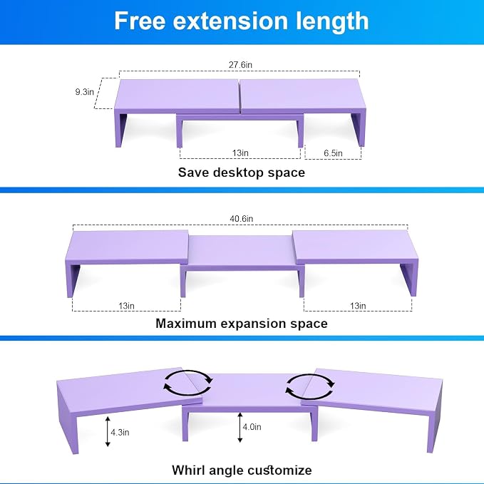 Dual Monitor Stand for Desk, Metal Monitor Riser, Purple Office Supplies Desk Accessories (Purple) - Image 4