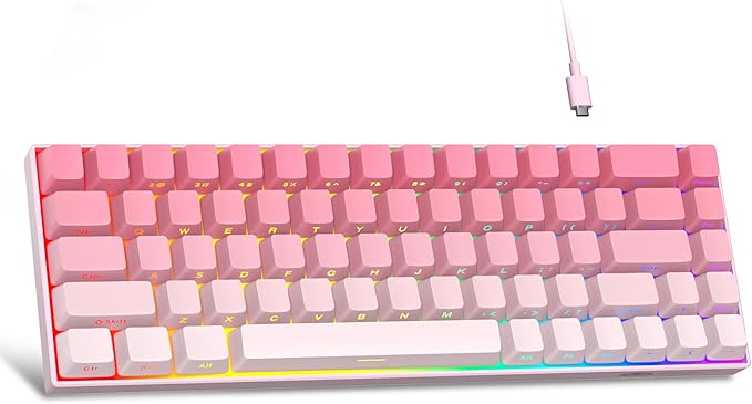 MageGee Portable 60% Mechanical Gaming Keyboard, RGB Backlit Compact 68 Keys Mini Wired Office Keyboard with Red Switches for Laptop PC Mac, Side Printed Keycap - Pink by MageGee