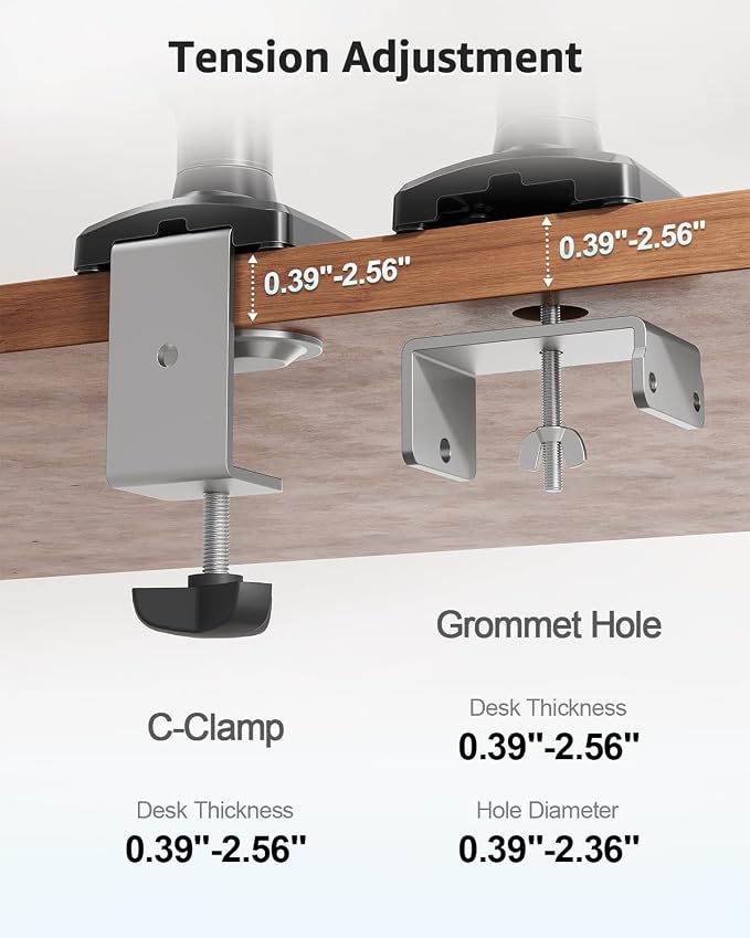 MOUNTUP Laptop Stand for Desk, Adjustable Aluminum Laptops Arm Mount for 14-17 Inch Notebook & 32" Monitor, Laptops Arm for Desk Support for 2.2-19.8lbs, 2-in-1 Laptop Desk Mount with Clamp/Grommet - Image 7