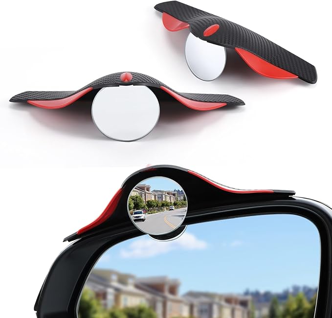 LivTee Car Blind Spot Mirror with Side Mirror Rain Guard 2 Pack, Carbon Fiber 2-in-1 Rear View Rain Mirror Covers, 360 Drgree Adjustable Convex Mirror, Automotive Exterior Accessories by LivTee