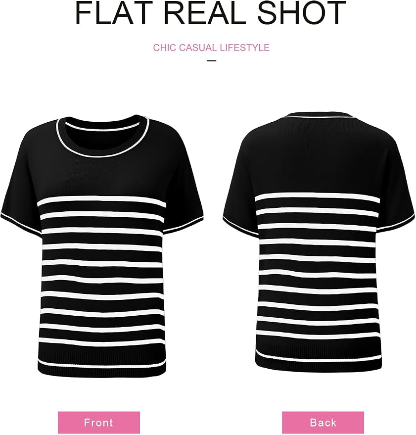 SHEWIN Womens Tops Trendy Short Sleeve Shirts Crewneck Lightweight Knit Sweater Top Business Casual Outfits - Image 4