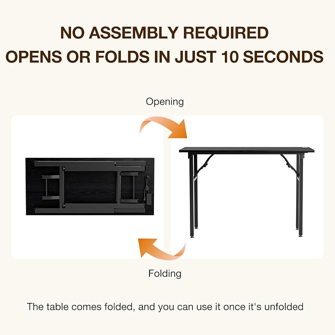 TEMI Small Computer Desk Folding Table - No Assembly, Compact 44.3" Foldable Desk with Power Outlets & USB Charging Port, Portable Small Office Desk, Ideal Mini Study Table, Dark Oak - Image 4