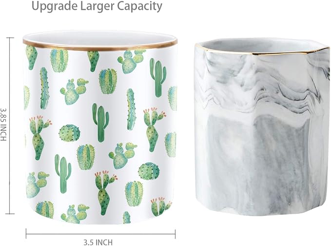 Pen Pencil Holder, Multi-Purpose Holder for Desk Pencil Cup for Girls Boys Kids Durable Ceramic Desk Organizer Makeup Brush Holder for Office, Classroom, Home, Cactus - Image 3