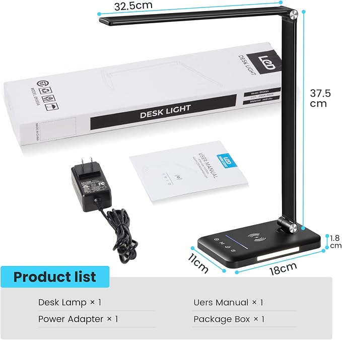 LED Desk Lamp with Night Light, Fast Wireless Charger, USB Charging Port, 10 Brightness, 5 Color Modes, Dimmable Bedside Table Lamp for Bedroom, Touch Control, Auto Timer, 1200Lux Super Bright - Image 8