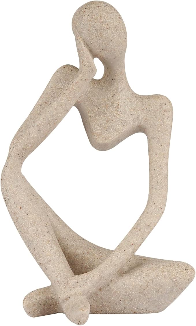 Sandstone Resin Thinker Style Abstract Sculpture Statue Collectible Figurines Home Office Bookshelf Desktop Decor(Small Sandstone,Left) by Ozzptuu