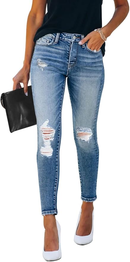 KUNMI Women's Skinny Ripped Trendy Jeans Distressed Stretchy Denim Pants by KUNMI