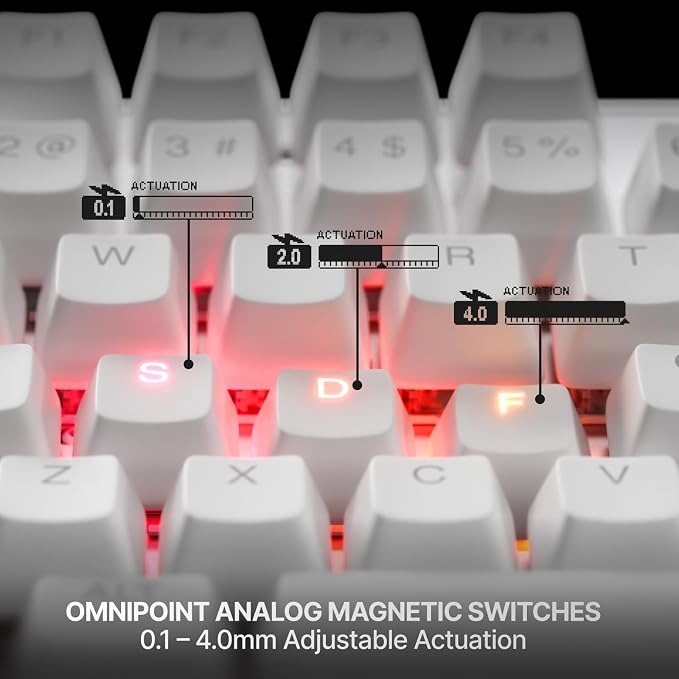 SteelSeries Apex Pro TKL Gen 3 Gaming Keyboard - OmniPoint 3.0 Analog Magnetic Switches, Quickset Auto-Presets (Rapid Trigger, Rapid Tap/SOCD, Protection Mode), OLED, RGB, PBT Keycaps, USB-C, White - Image 6