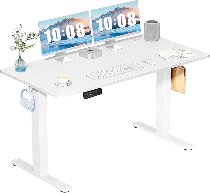 DUMOS 55 Inch Electric Standing Desk, Memory Adjustable Home Office Desk | Sit Stand Up Desk for Work Home Office,Adjustable Desk, Rising Computer Table with Splice Board,Cable Management,Hook,White by DumosLifestyle