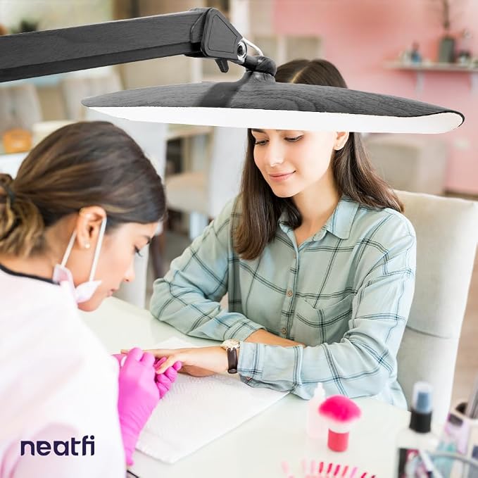 Neatfi XL 2200 Lumens 24W LED Desk Lamp – Shadow-Free Task Lighting | 4-Level Dimming | Home Office & Crafts Use | 20-Inch Wide Head (Gray Wood, Non-CCT with Clamp) - Image 7