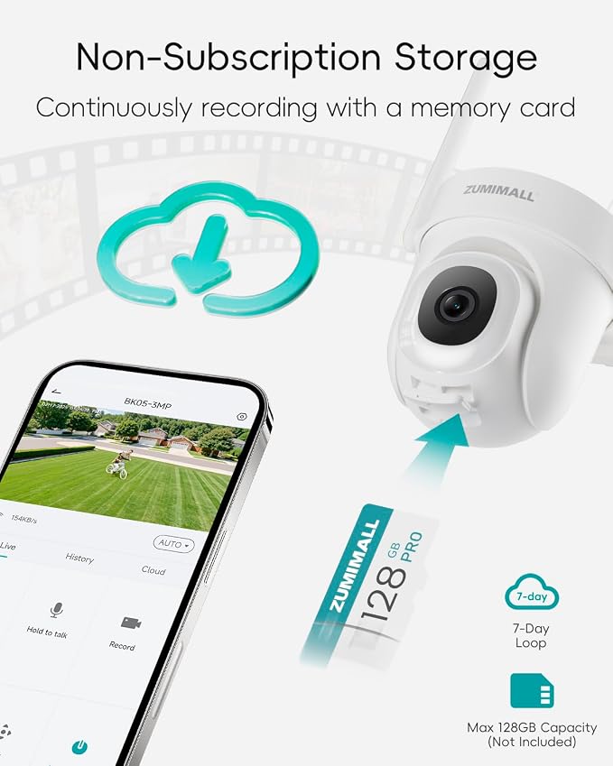 ZUMIMALL 2K 3MP Wired Camera for Home Security, 2.4G/5G WiFi Security Camera Outdoor, 24/7 Recording, AI Motion Detection, Cloud & SD Card Storage, 2-Way Audio, 360° PTZ Auto Tracking, Work with Alexa - Image 8