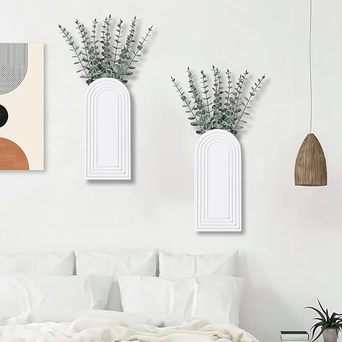 Dnnnii 2 Pack Wooden Wall Vase Set - White Finish Modern Farmhouse & Boho Wall Decor for Entryway, Hallway, Bathroom, Living Room, Dining Room, Narrow Spaces - Image 3