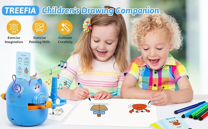 TREEFIA Drawing Robot for Kids, Drawing Robot for Kids 6 7 8 9 10 11 12 Year Old, Doodle Bot Toy with 100 Drawing Cards & 16 Color Pens for Girls and Boys - Image 8