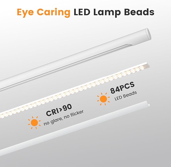 SIBRILLE White LED Desk Lamp, 16" Dimmable Metal Desk Light with Base, 15W 1200LM, Adapter Included, Color & Brightness Adjustable, Modern Tall Table Lamp for Home Office Reading Study Task Laptop - Image 4