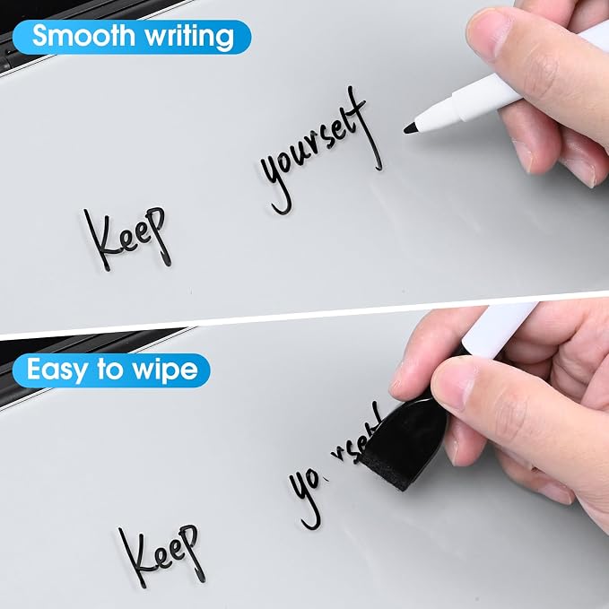 Varhomax Glass Desk Whiteboard with Wireless Charger, Desktop Organizer Dry Erase White Board with Storage, to Do List Memo Notepad for Home and Office Supplies (Black & Gray) - Image 5
