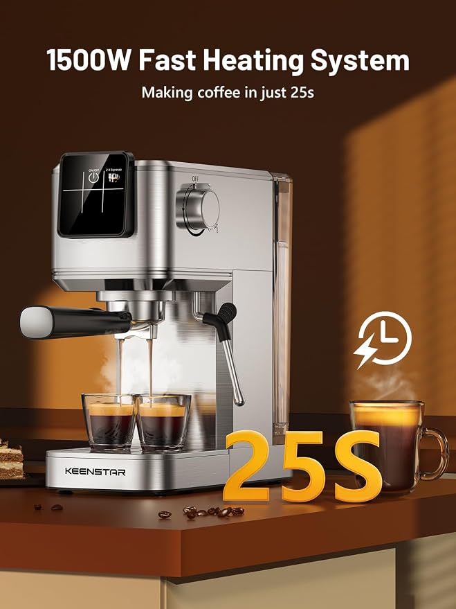 KEENSTAR 20Bar Espresso Machine, Hot & Iced Expresso Coffee Machines | Stainless Steel, Rapid Cold Brew, Touch Screen, Milk Frother Steam Wand, for Latte and Cappuccino - Image 2