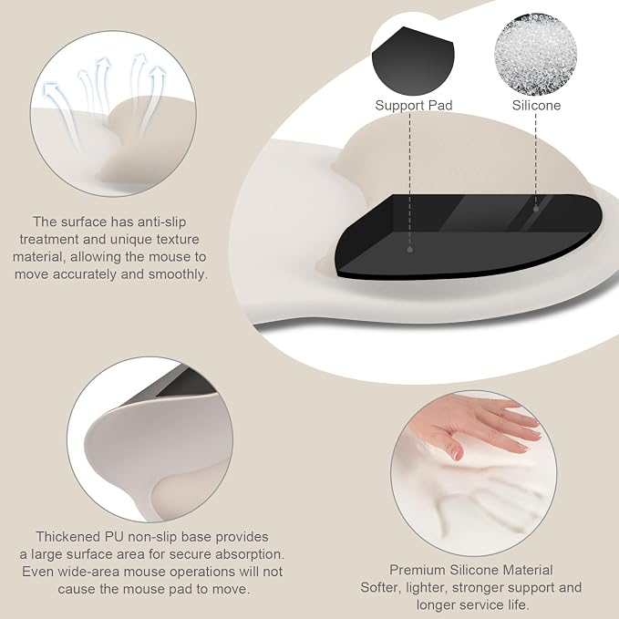 MOSISO Wrist Rest Support for Mouse Pad&Keyboard Set, Khaki | Circle Curved Ergonomic Mousepad Non-Slip Base Home/Office Pain Relief&Easy Typing Pad with Soft Cloth&Silicone Lining - Image 2
