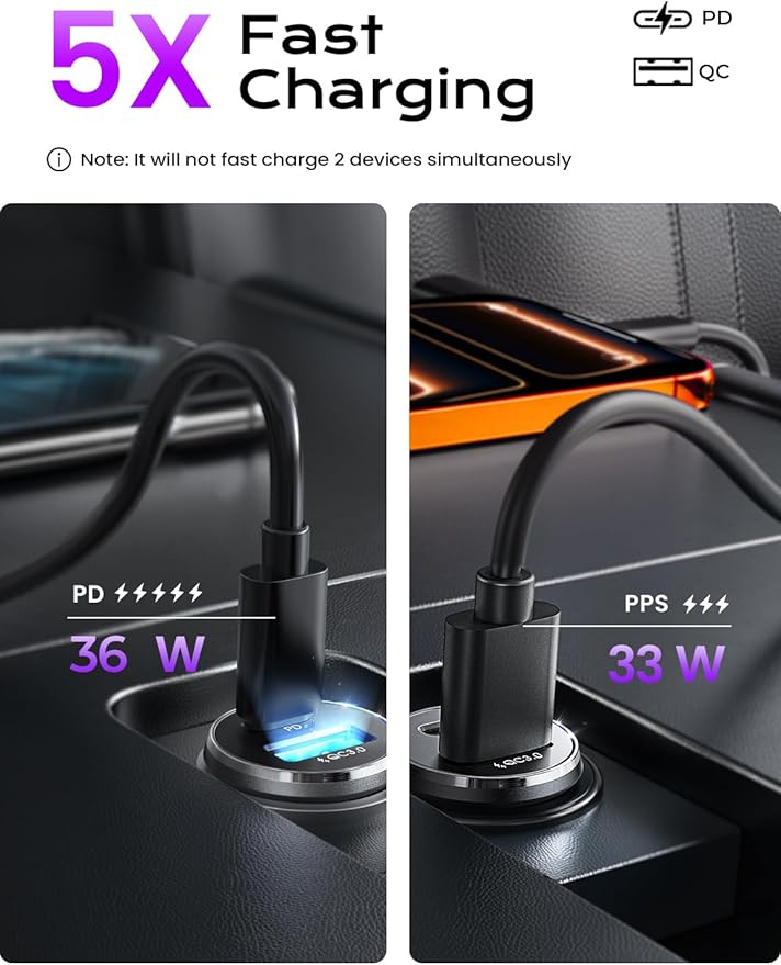 LISEN Car Charger USB C, 69W Cigarette Lighter USB Charger Adapter, Car Accessories Gifts for Men, Mini USBC Cars Fast Charging Adapter USBC Type C 12V Plug Outlet, for iPhone 17 Pro Max 16 15 14 13 - Image 7