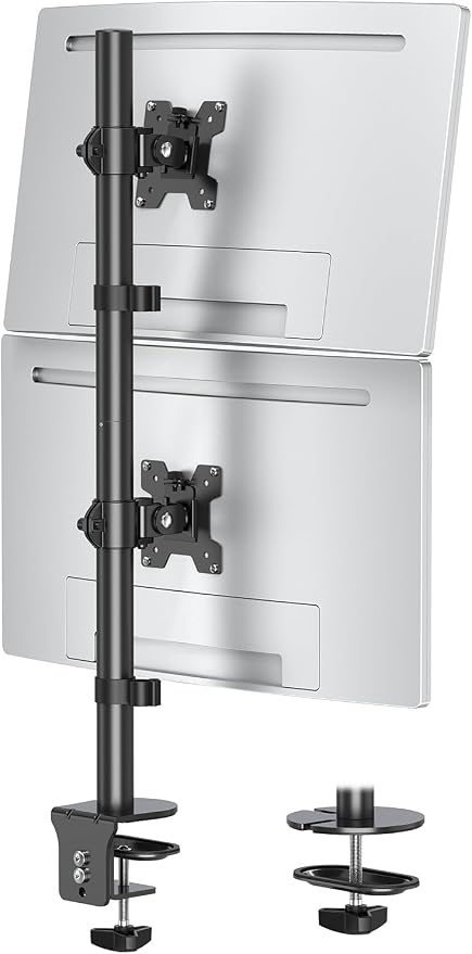 MOUNTUP Dual Monitor Stand, Vertical Monitor Mount for 2 Max 32 inch Stack Screen Monitors, Height Adjustable, Swivel, Tilt Monitor Desk Mount with C Clamp Grommet Base, Home Office by MOUNTUP