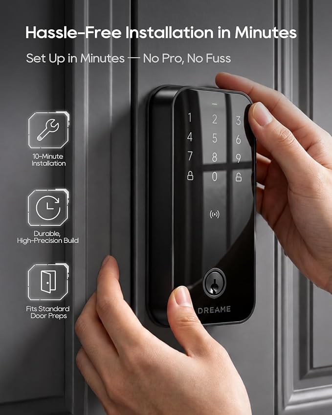 Dreame Turbo Lite Smart Wi-Fi Door Lock, Fingerprint Keyless Entry Deadbolt for Front Door, Built-in Wi-Fi, Keypad Smart Lock, Works with Apple Home, Auto Lock, IP54 Waterproof, 12-Month Battery Life - Image 6