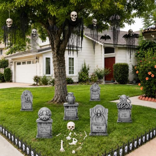 6 Pack Halloween Graveyard Decorations Outdoor, Funny Animal Cemetery Yard Signs with Stakes, Spooky Cat Bat Spider Owl Pig Tombstones, 11" x 17" Lawn Yard Signs for Halloween Outdoor Décor - Image 6