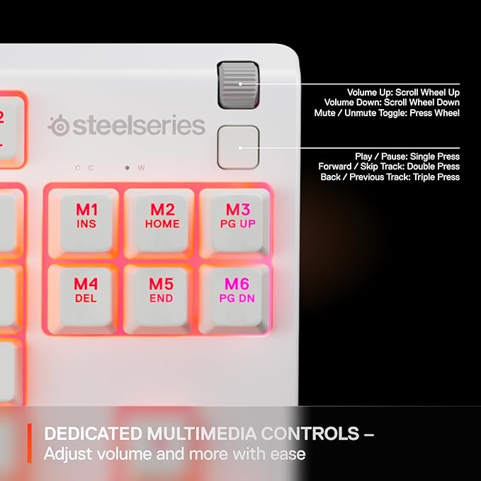 SteelSeries Apex 3 TKL White RGB Gaming Keyboard — Tenkeyless Compact Form Factor — 8-Zone RGB Illumination — Water and Dust Resistant — Whisper-Quiet Gaming Switch - Image 6