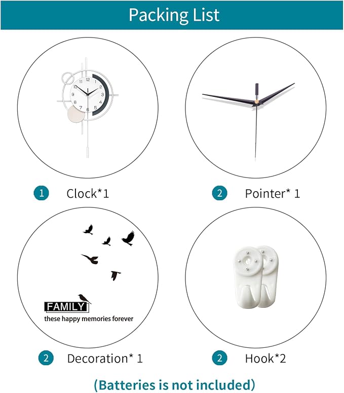 Decorative Wall Clock Silent Battery Operated Large Modern Wall Clock for Living Room Decor White Pendulum Clock for Bedroom, Office, Kitchen, Dining Room, Farmhouse, Indoor - Image 7