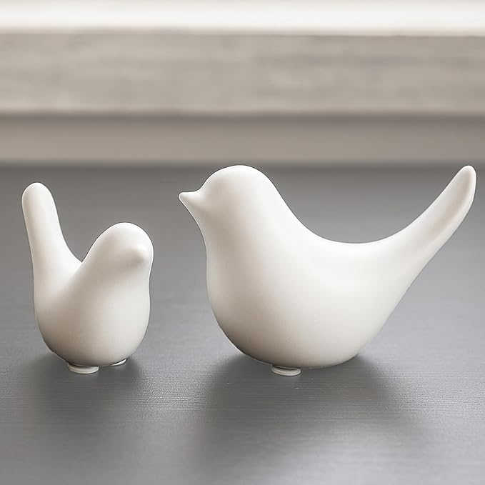 Notakia Small White Birds Statues Home Decor Modern Style Decorative Ornaments for Living Room Decor, Bedroom, Office Desktop, Cabinets (2Pcs White Birds) by Notakia