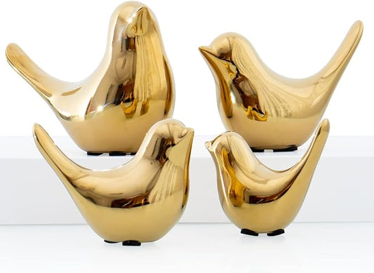 Notakia Small Birds Statues Home Decor Modern Style Decorative Ornaments for Living Room, Bedroom, Office Desktop, Cabinets (4Pcs Gold Birds) by Notakia
