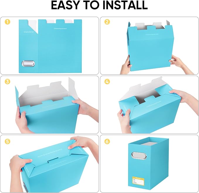 BALEINE File Organizer Box, Cardboard File Folder Organizer with Handle for Letter Size, Portable Collapsible Hanging Filing Box for Home Office Document Storage (4 Pack, Blue) - Image 6