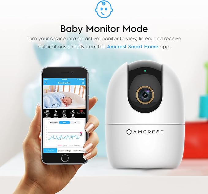 Amcrest 4MP WiFi Camera Indoor Camera, Sound & Baby Monitor, Human & Pet Detection, Motion-Tracking, w/ 2-Way Audio, Phone App, Pan/Tilt Wireless IP, Night Vision, Smart Home ASH41-W - Image 5