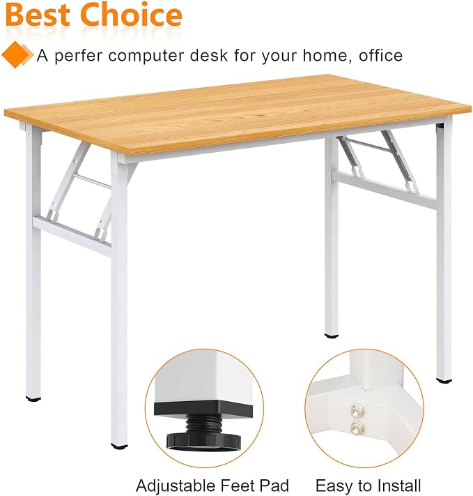 Need Office Computer Desk 39.3 Inch Sturdy Folding Laptop Table Teak | White Frame Writing Gaming Work Table/Foldable Home Office Desk/Sewing Table, No Assembly Required - Image 7