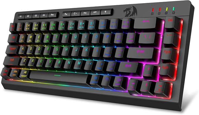 Redragon Wireless Gaming Keyboard, RGB Backlit, Portable 60% Design, Black | Bluetooth/2.4GHz/USB-C Wired, Mini Quiet Macro Membrane Keyboard, Rechargeable 4000mAh Battery, Anti-Ghosting for Win/MAC by REDRAGON