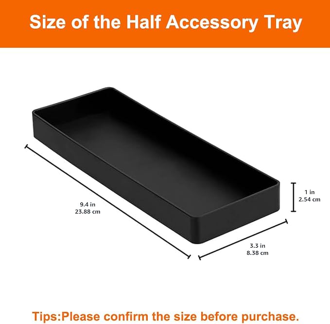 Amazon Basics Rectangular Plastic Desk Organizer, Half Accessory Tray for Office Supplies and Workspace Organization, 9.4" x 3.3" x 1", Black (Pack of 2) - Image 2