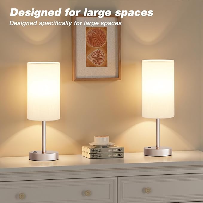 Fenmzee Antique White Bedside Table Lamp for Bedroom - 3 Way Dimmable Touch Lamp USB C Charging Ports and AC Outlet, Small Lamp Gold Base Round Flaxen Fabric Shade for Living Room, Desk - Image 5