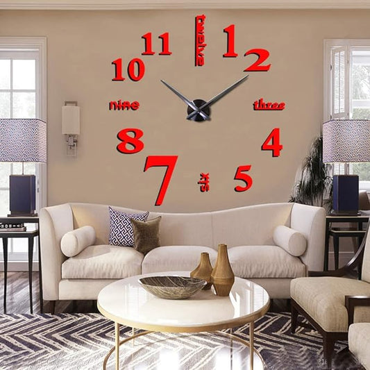 FASHION in THE CITY New 3D DIY Mirror Surface Wall Clocks Modern Design Living Room Decorative Wall Watches … (Red) by FASHIONinTHECITY
