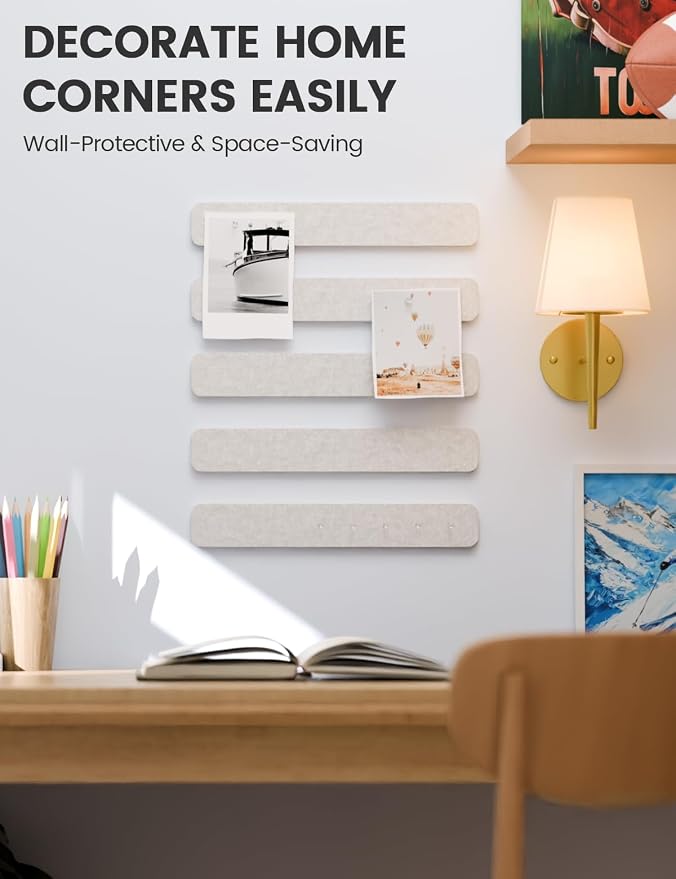 Fluxynara 13" x 2" Felt Wall Panels, Oatmeal | 5-Pack Cork Board Alternative with 35 Push Pins, Adhesive Mounting for Bedroom Door or Home Office - Image 4
